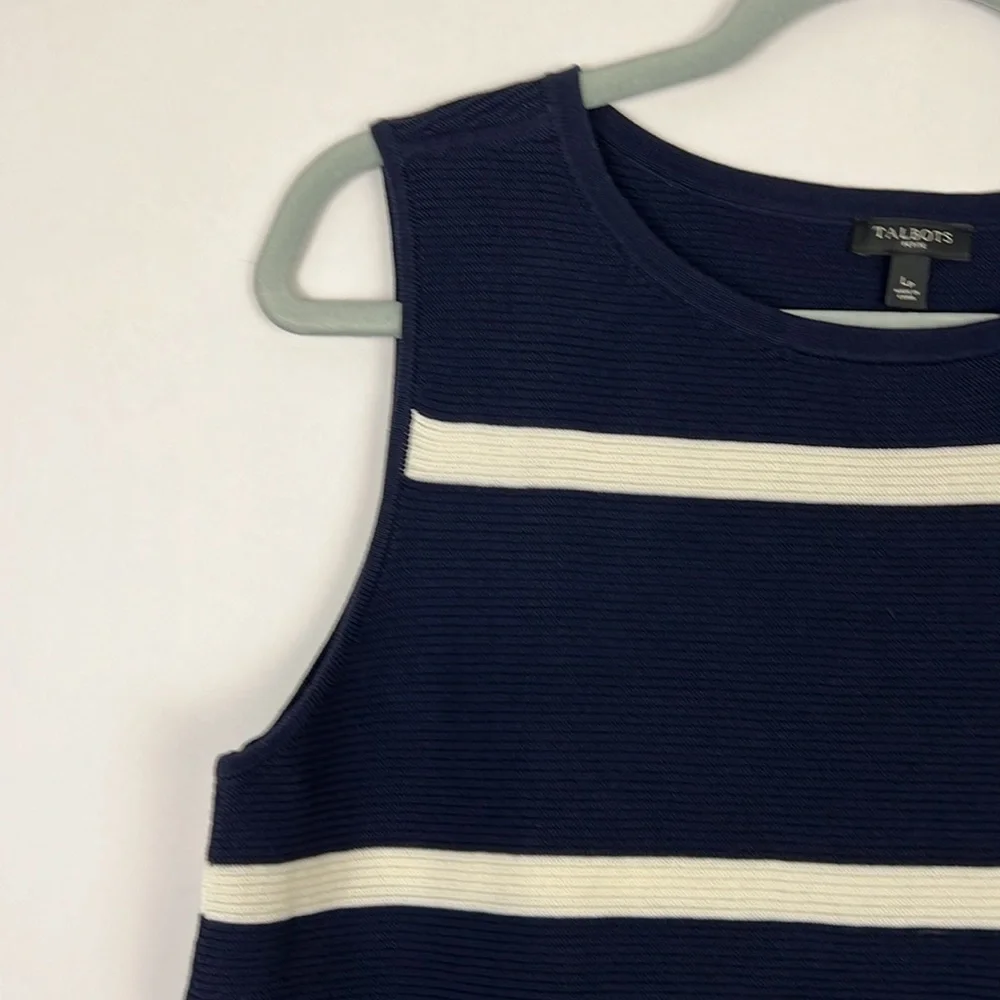 EUC Talbots sweater tank striped navy and cream LP - Picture 5 of 6